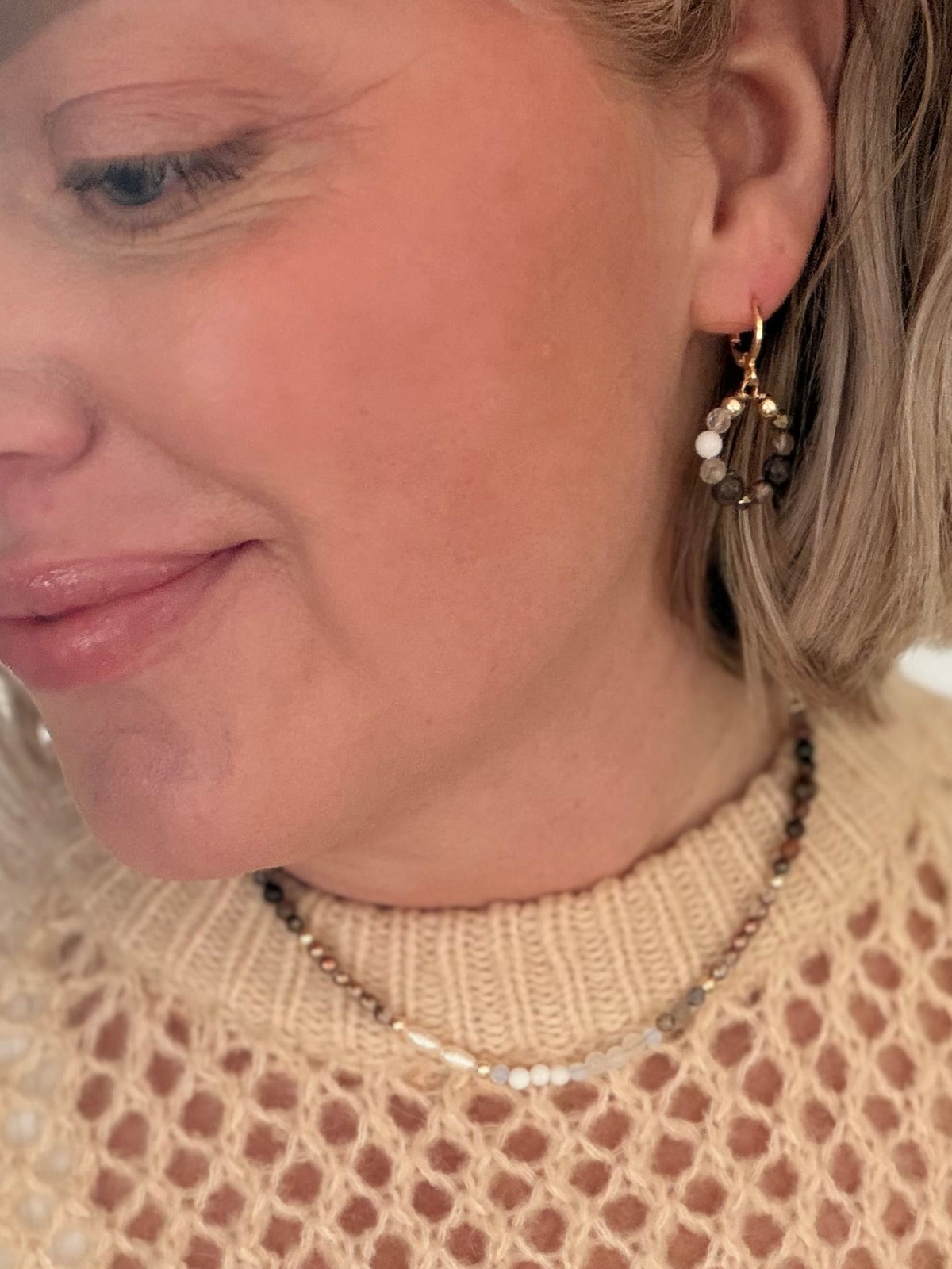Crystal Crescent Gemstone Earrings